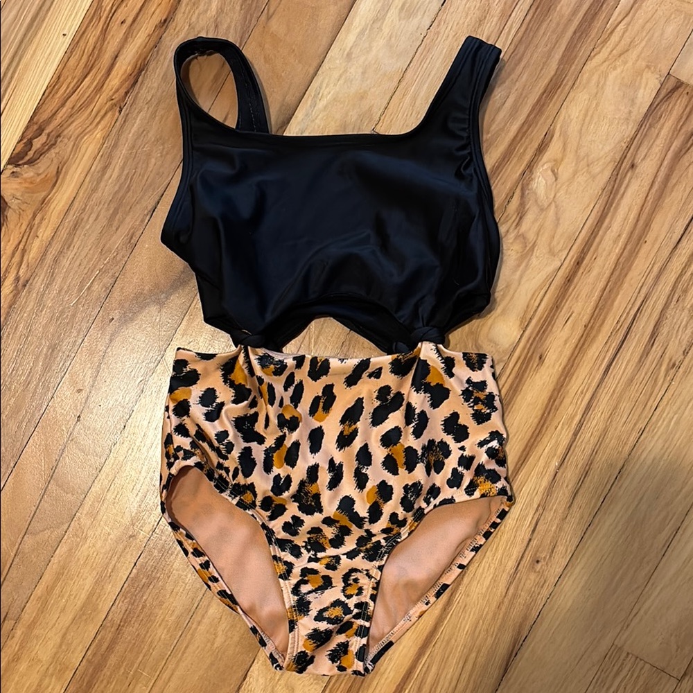 Girls one piece swimsuit leopard print